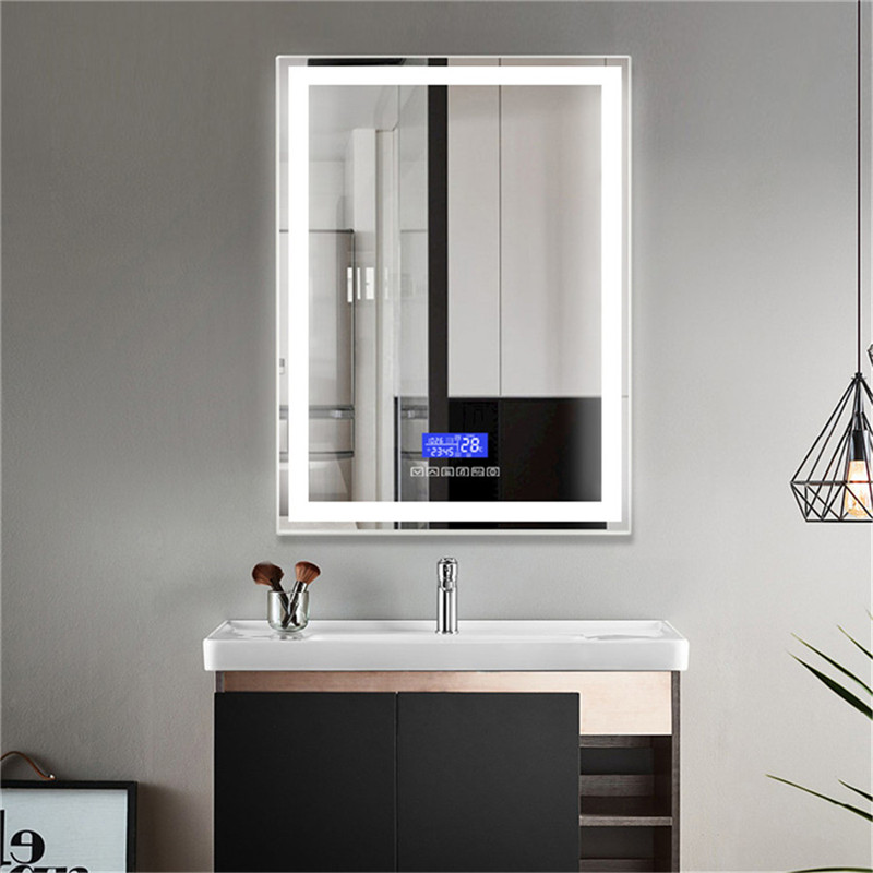 수직 벽걸이 LED 욕실 스마트 거울, 블 루 투 스 스피커 클 록 시 온도 기능